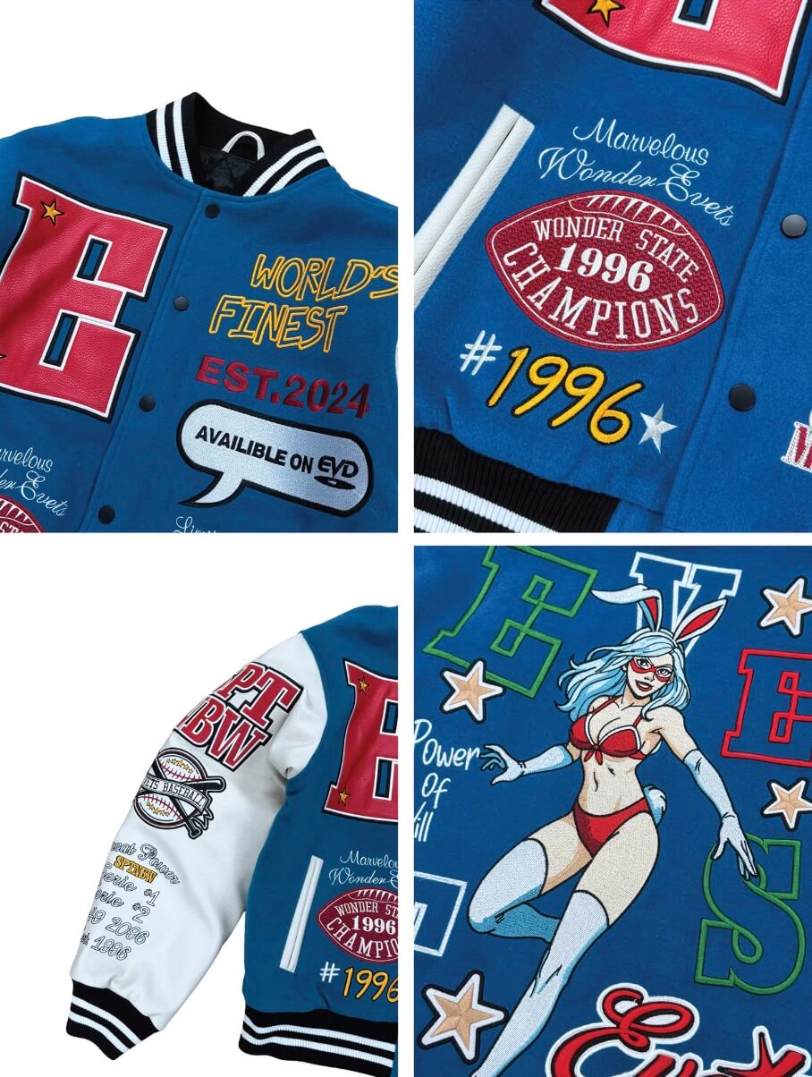 EVETS Embroidered Badge Varsity Jacket | Face 3 Face