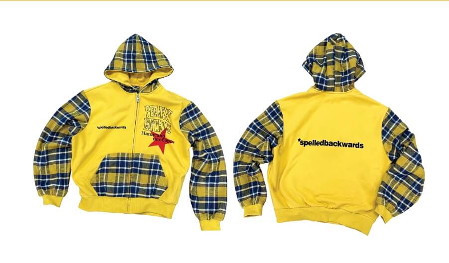 EVETS Contrast Plaid Patchwork Zip Up Hoodie