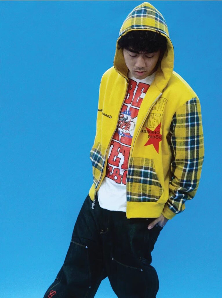 EVETS Contrast Plaid Patchwork Zip Up Hoodie