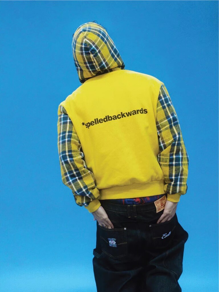 EVETS Contrast Plaid Patchwork Zip Up Hoodie