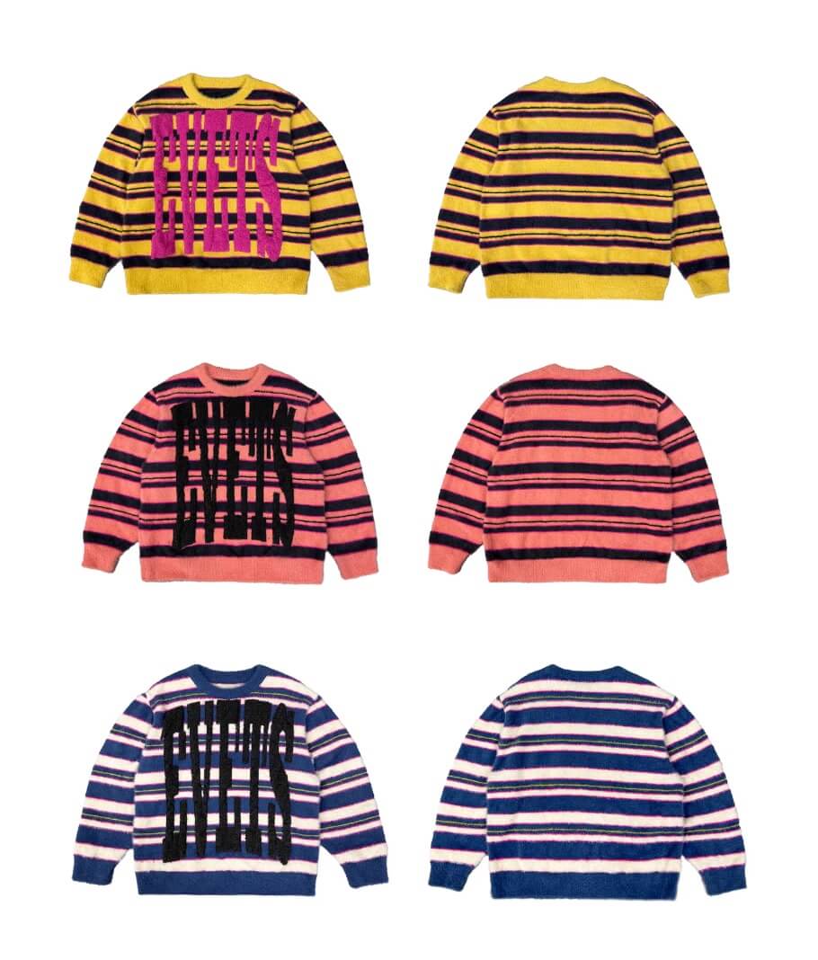 EVETS Logo Striped Fuzzy Knit Sweater | Face 3 Face
