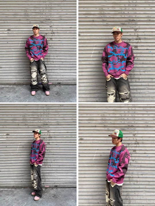 EVETS Purple Art Knit Sweater | Face 3 Face