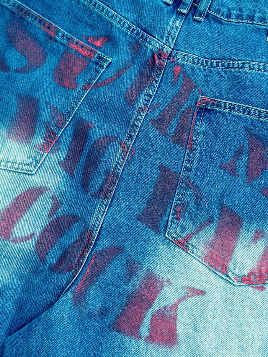 EVETS Dirty Wash Print Baggy Jeans | Face 3 Face