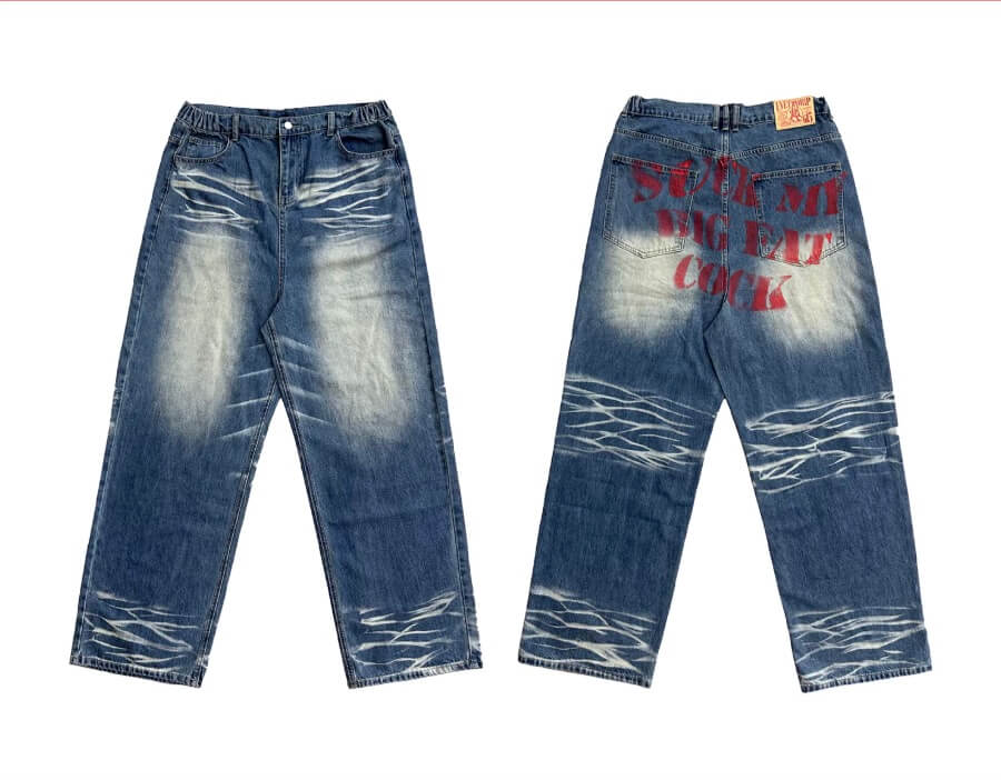EVETS Dirty Wash Print Baggy Jeans | Face 3 Face