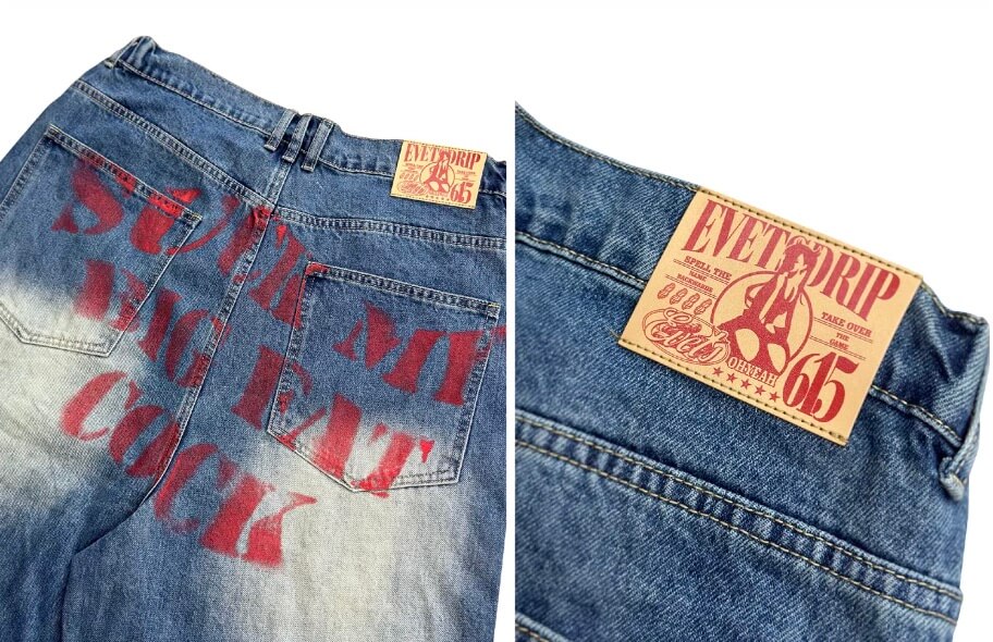 EVETS Dirty Wash Print Baggy Jeans | Face 3 Face