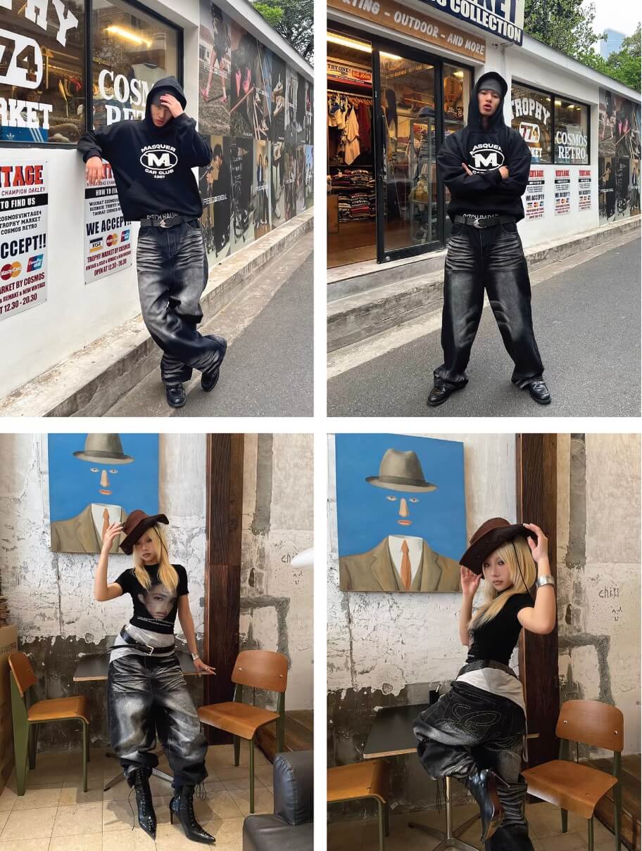 EVETS Whisker Washed Faded Baggy Jeans | Face 3 Face