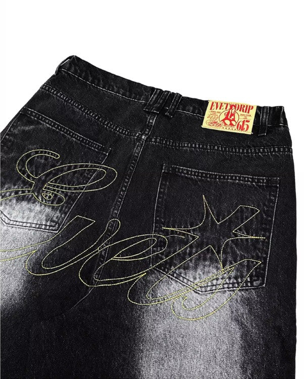 EVETS Whisker Washed Faded Baggy Jeans | Face 3 Face