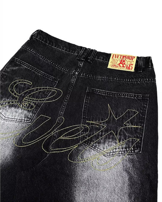 EVETS Whisker Washed Faded Baggy Jeans | Face 3 Face