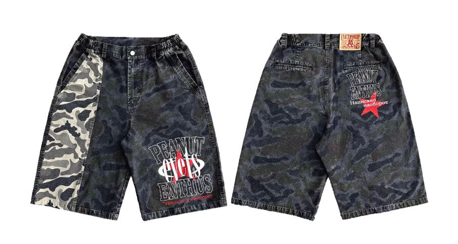EVETS Washed Faded Camouflage Patchwork Shorts | Face 3 Face
