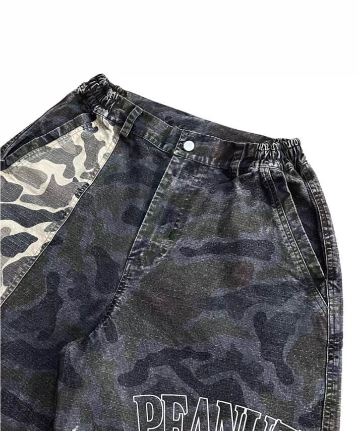 EVETS Washed Faded Camouflage Patchwork Shorts | Face 3 Face