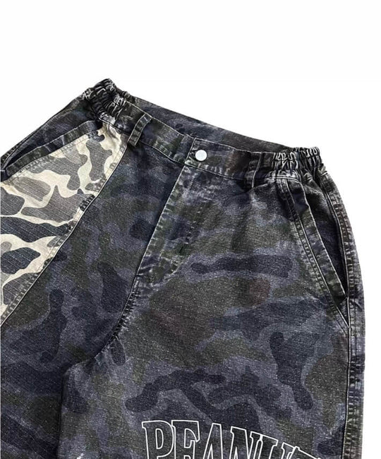 EVETS Washed Faded Camouflage Patchwork Shorts | Face 3 Face