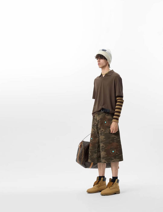 JHYQ Washed Camouflage Turquoise Studded Shorts | Face 3 Face