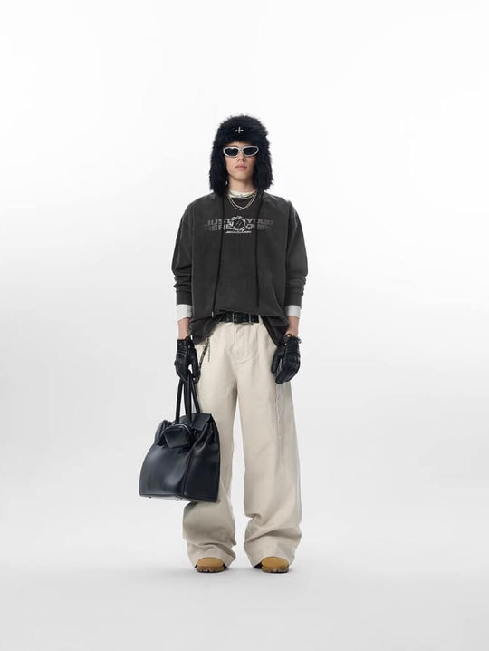 JHYQ Vintage Aged Raw Edge Baggy Work Pants | Face 3 Face