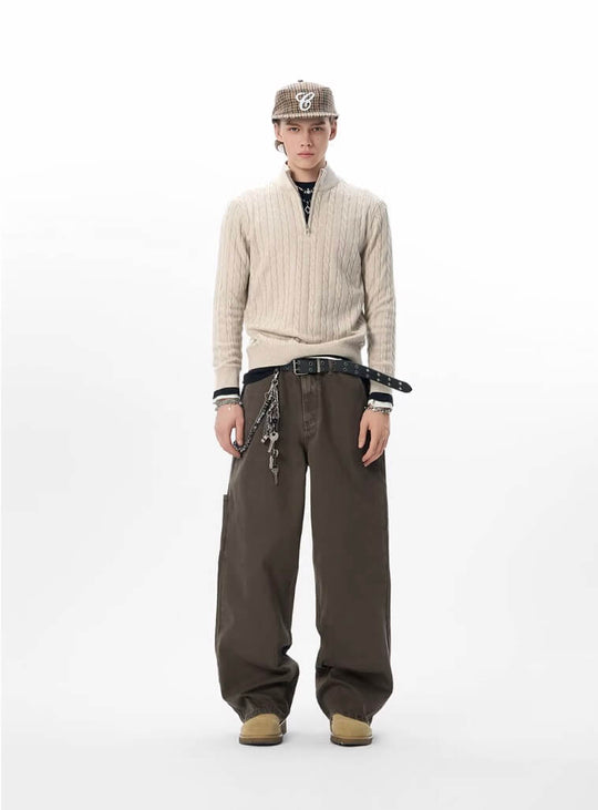 JHYQ Coffee Brown Washed Work Jeans | Face 3 Face