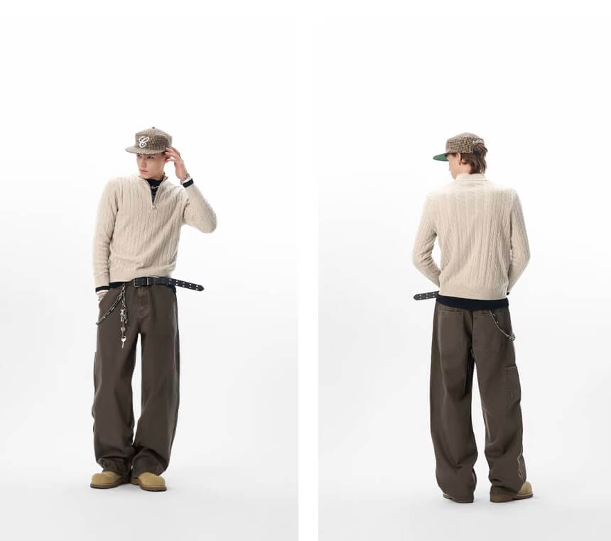 JHYQ Coffee Brown Washed Work Jeans | Face 3 Face