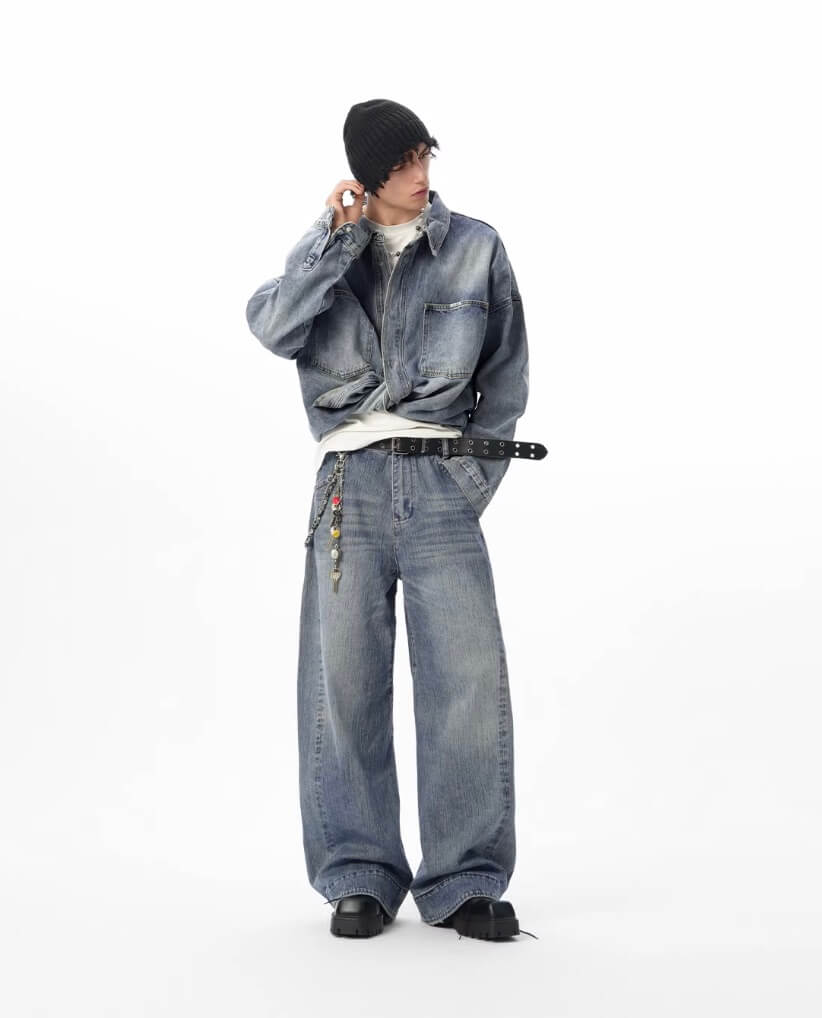 JHYQ Vintage Washed Patchwork Baggy Jeans | Face 3 Face