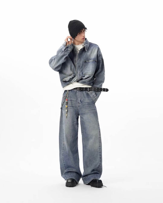 JHYQ Vintage Washed Patchwork Baggy Jeans | Face 3 Face