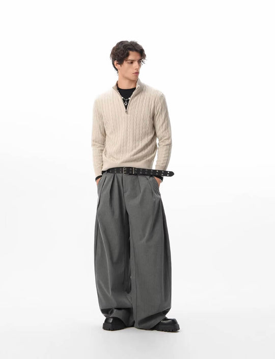 JHYQ Pinstripe Pleated Wide Leg Suit Pants | Face 3 Face