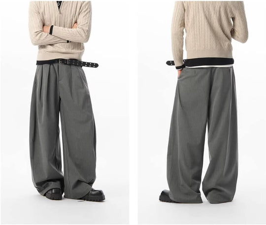 JHYQ Pinstripe Pleated Wide Leg Suit Pants | Face 3 Face