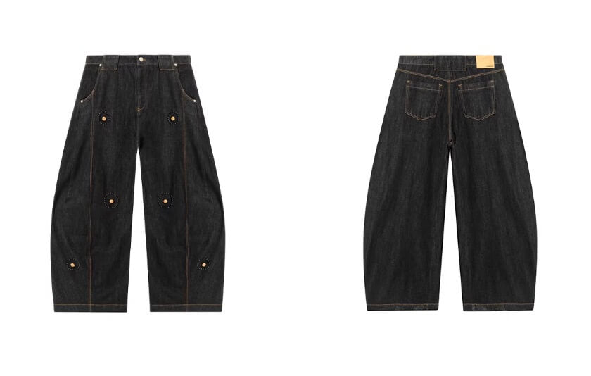 JHYQ Black Beaded Studded Curved Seam Machete Jeans | Face 3 Face