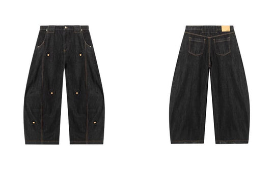 JHYQ Black Beaded Studded Curved Seam Machete Jeans | Face 3 Face