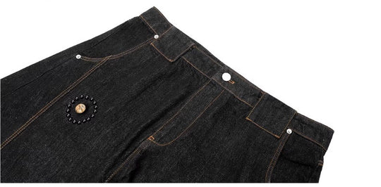 JHYQ Black Beaded Studded Curved Seam Machete Jeans | Face 3 Face