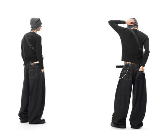 JHYQ Black Beaded Studded Curved Seam Machete Jeans | Face 3 Face