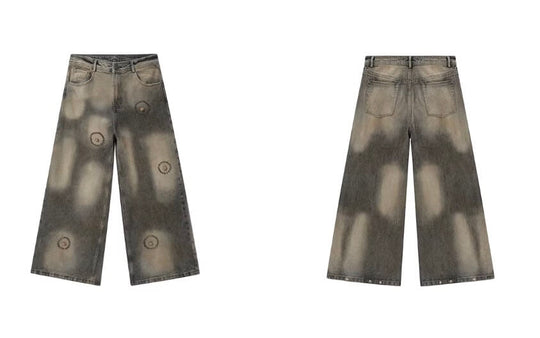 JHYQ Washed Ash Beaded Studded Curved Seam Machete Jeans | Face 3 Face