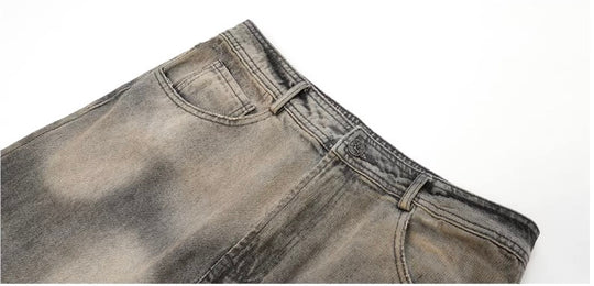 JHYQ Washed Ash Beaded Studded Curved Seam Machete Jeans | Face 3 Face