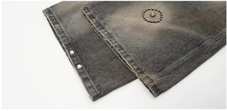 JHYQ Washed Ash Beaded Studded Curved Seam Machete Jeans | Face 3 Face