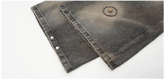 JHYQ Washed Ash Beaded Studded Curved Seam Machete Jeans | Face 3 Face