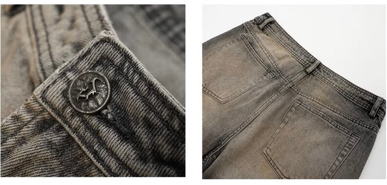 JHYQ Washed Ash Beaded Studded Curved Seam Machete Jeans | Face 3 Face