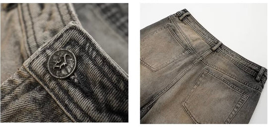 JHYQ Washed Ash Beaded Studded Curved Seam Machete Jeans | Face 3 Face