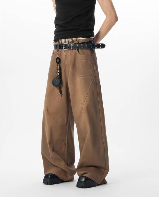 JHYQ Brown Washed 3D Cut Baggy Jeans | Face 3 Face