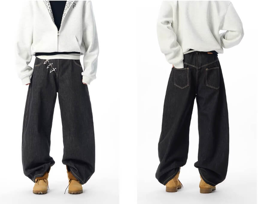 JHYQ Metal Snap Buckle Baggy Machete Jeans | Face 3 Face