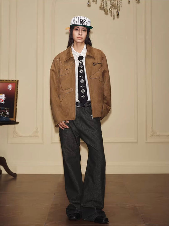 YADcrew Peace Dove Patch Suede Jacket | Face 3 Face