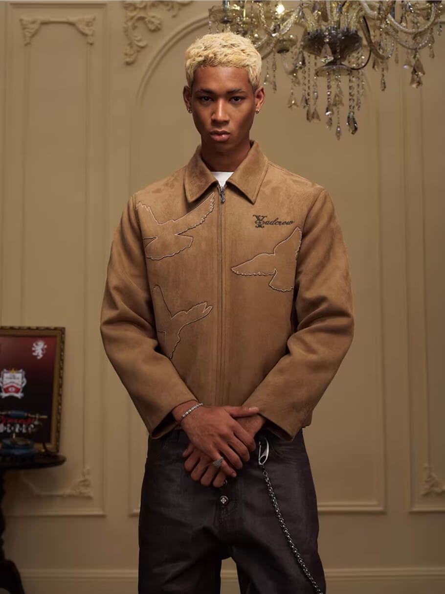 YADcrew Peace Dove Patch Suede Jacket | Face 3 Face