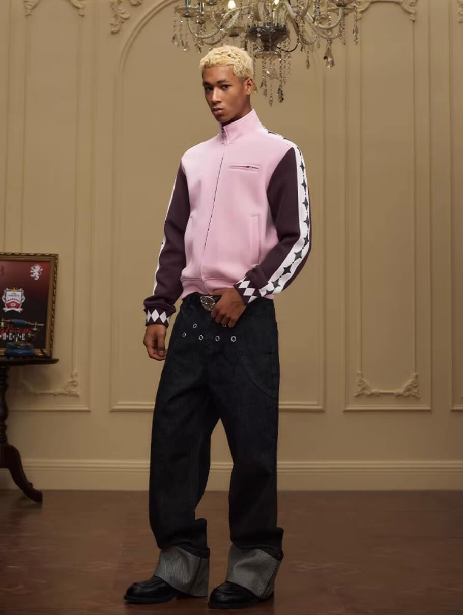 YADcrew Glitter Star Sleeve Stripe Track Jacket | Face 3 Face