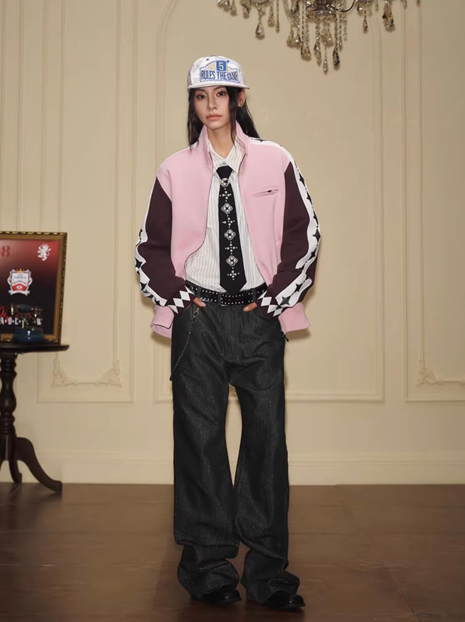 YADcrew Glitter Star Sleeve Stripe Track Jacket | Face 3 Face