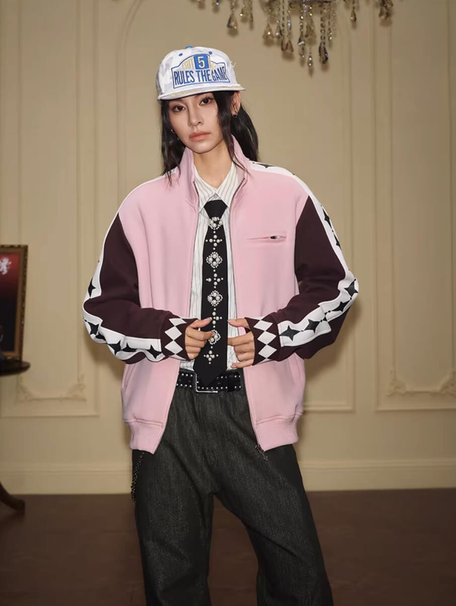 YADcrew Glitter Star Sleeve Stripe Track Jacket | Face 3 Face