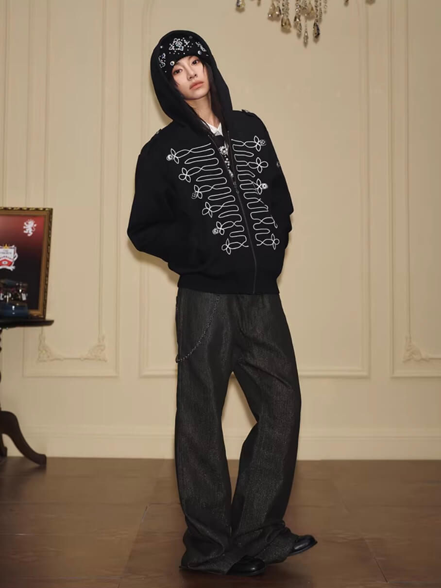 YADcrew Napoleonic Style Epaulette Zip Up Hoodie | Face 3 Face