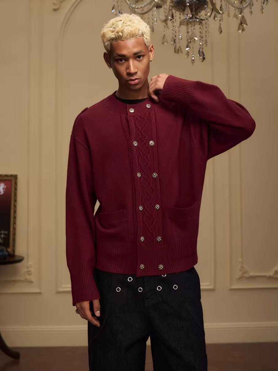 YADcrew Double Breasted Metal Button Cable Knit Cardigan | Face 3 Face