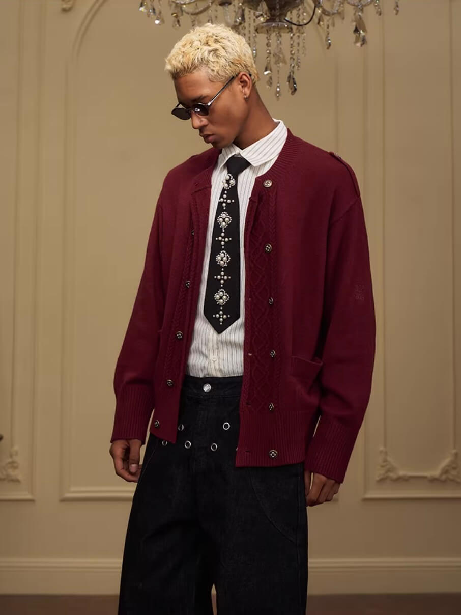 YADcrew Double Breasted Metal Button Cable Knit Cardigan | Face 3 Face