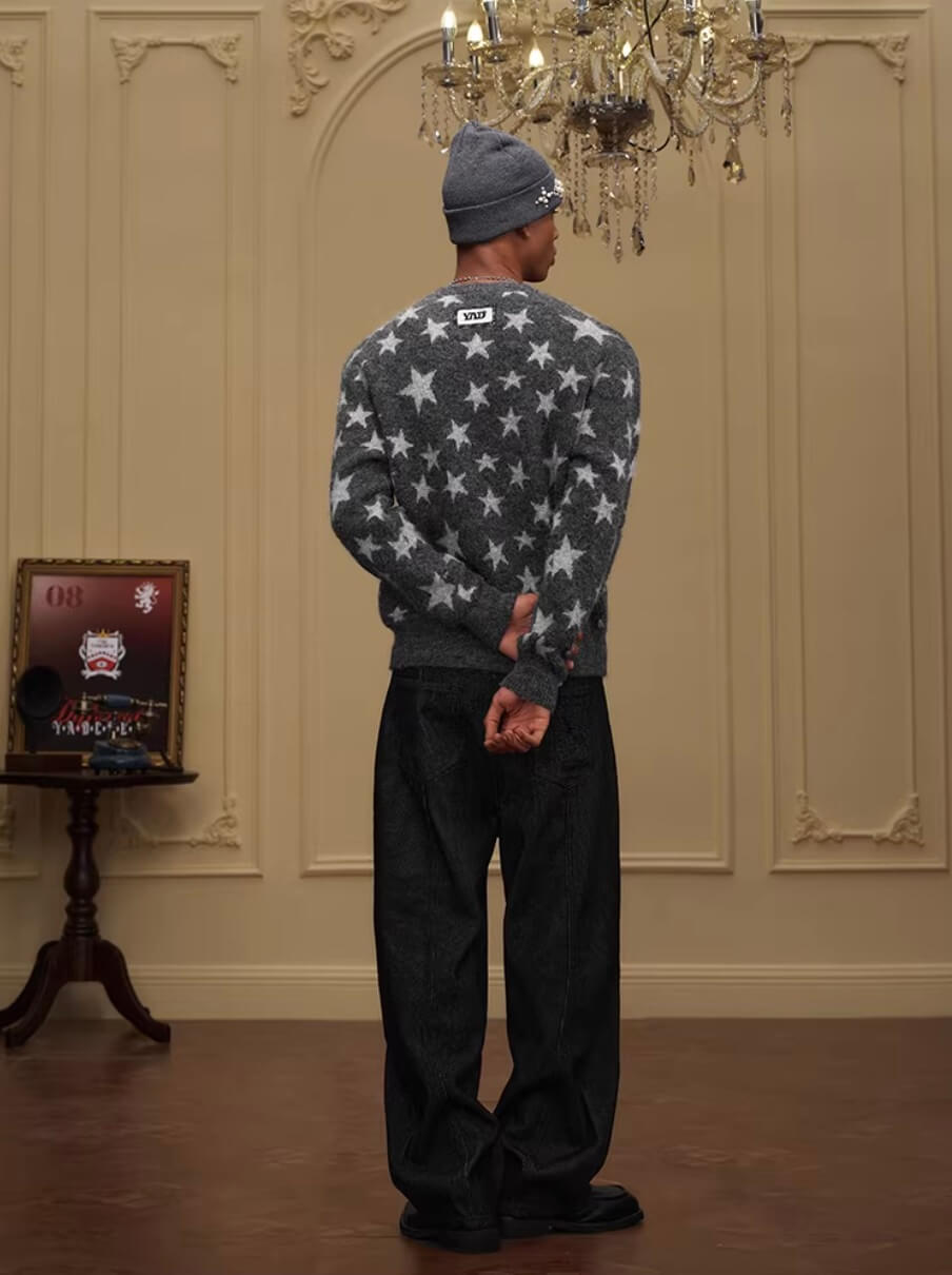 YADcrew All Over Star Fuzzy Knit Sweater | Face 3 Face