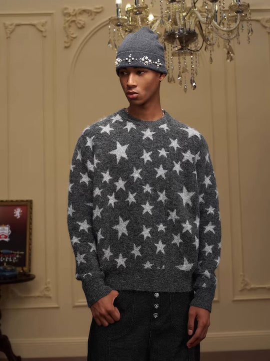 YADcrew All Over Star Fuzzy Knit Sweater | Face 3 Face