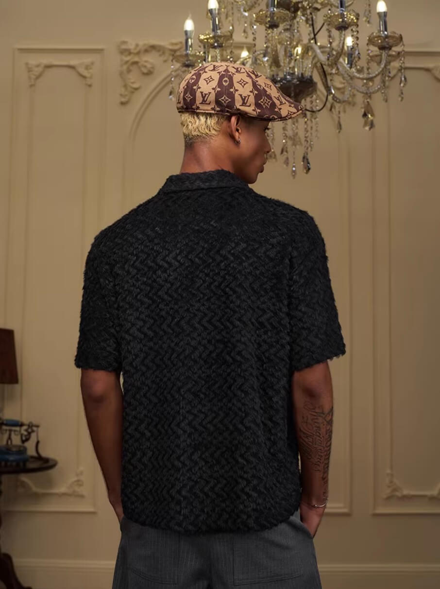 YADcrew Wavy Stripe Fuzzy Short Sleeve Shirt | Face 3 Face