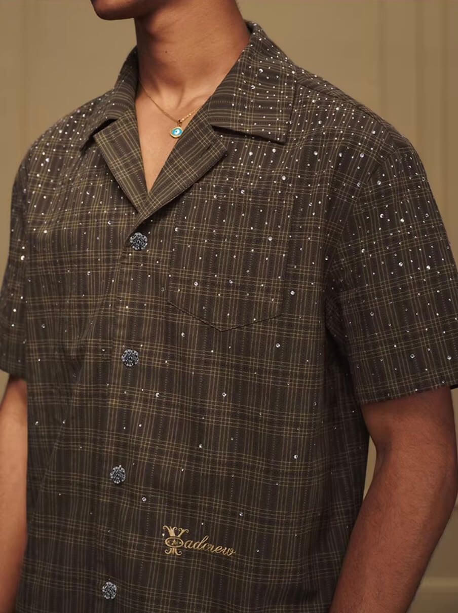 YADcrew Galaxy Rhinestone Plaid Short Sleeve Shirt | Face 3 Face