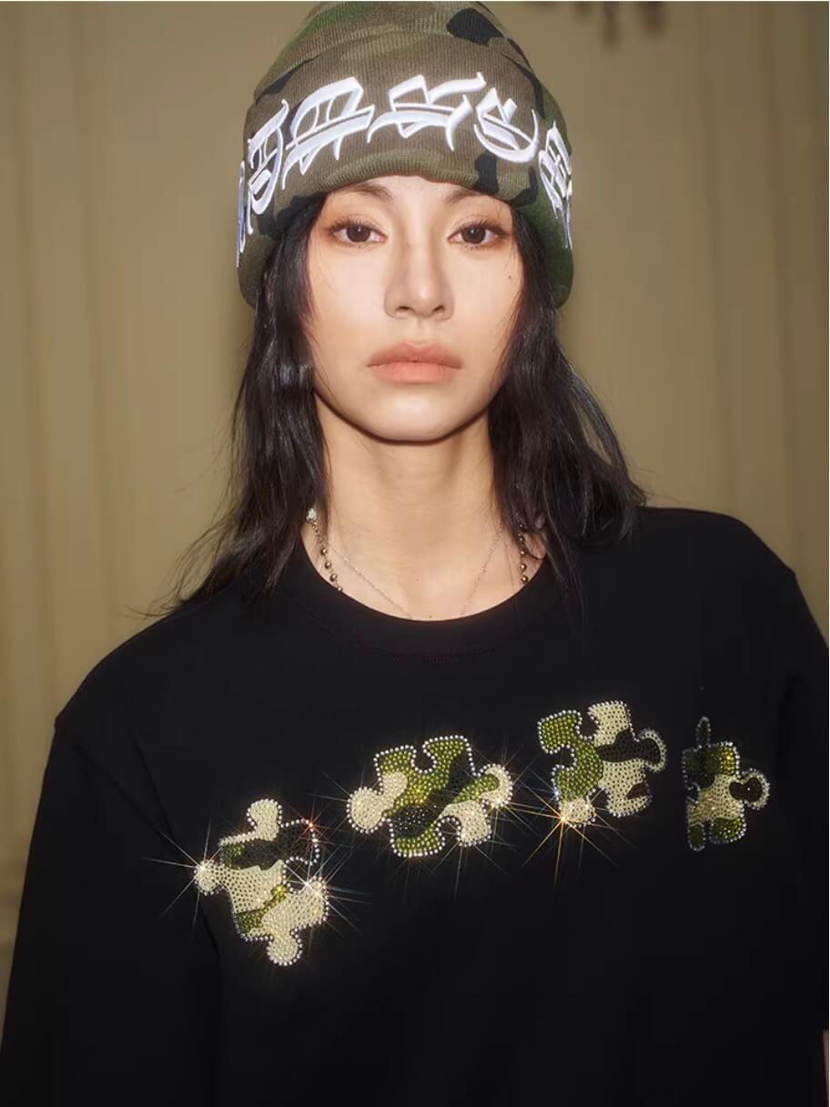 YADcrew Camo Rhinestone Puzzle Tee | Face 3 Face