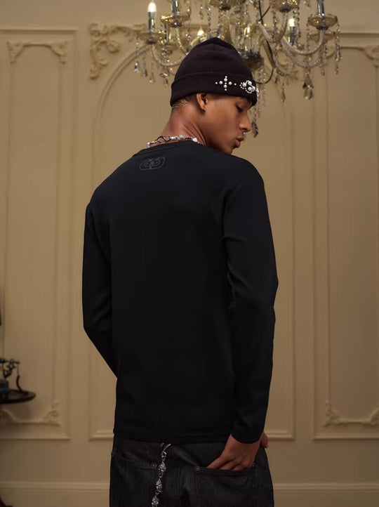 YADcrew Neck Logo Print Stretch Long Sleeve Tee | Face 3 Face