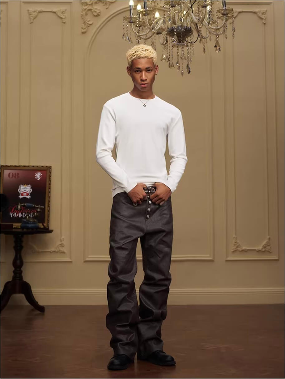 YADcrew Neck Logo Print Stretch Long Sleeve Tee | Face 3 Face